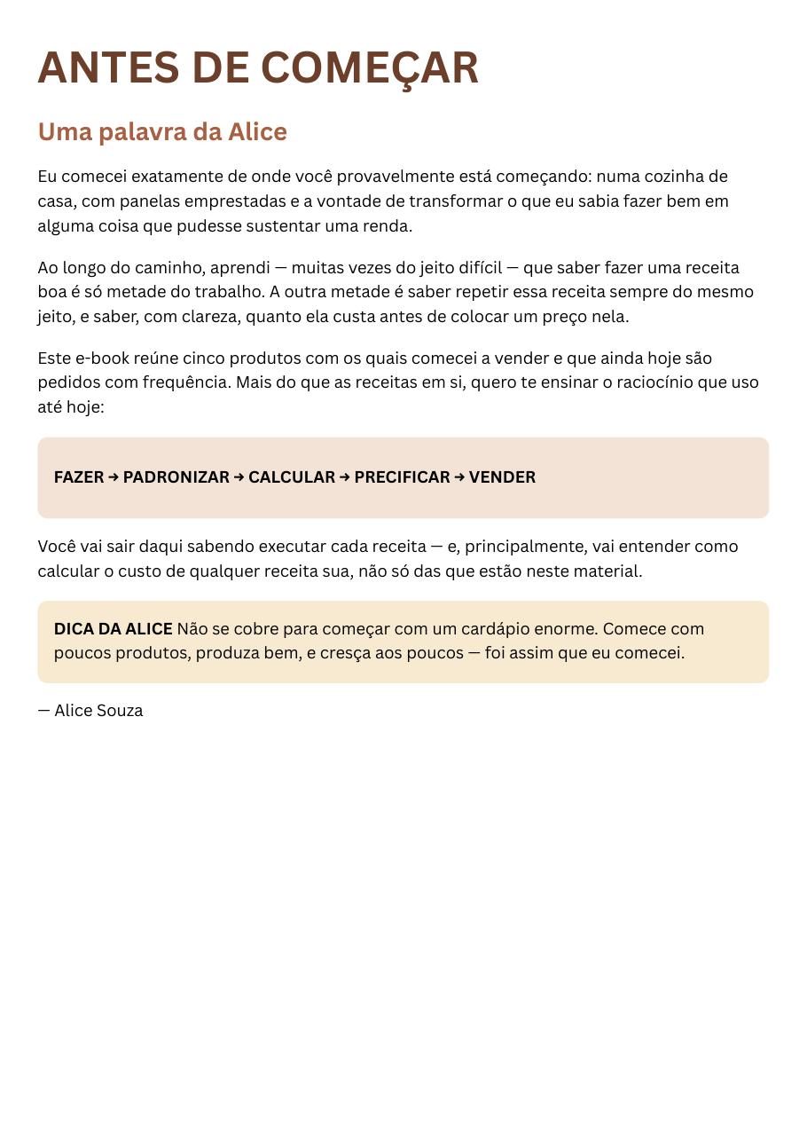 Página Antes de começar, com uma palavra da Alice